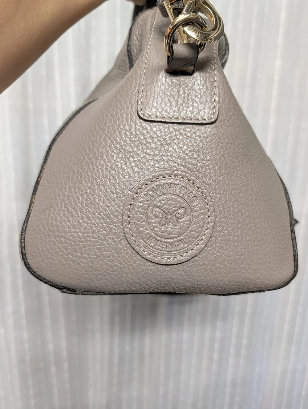 Johnny Was Taupe Gray Leather Tote Handbag Shoulder Bag